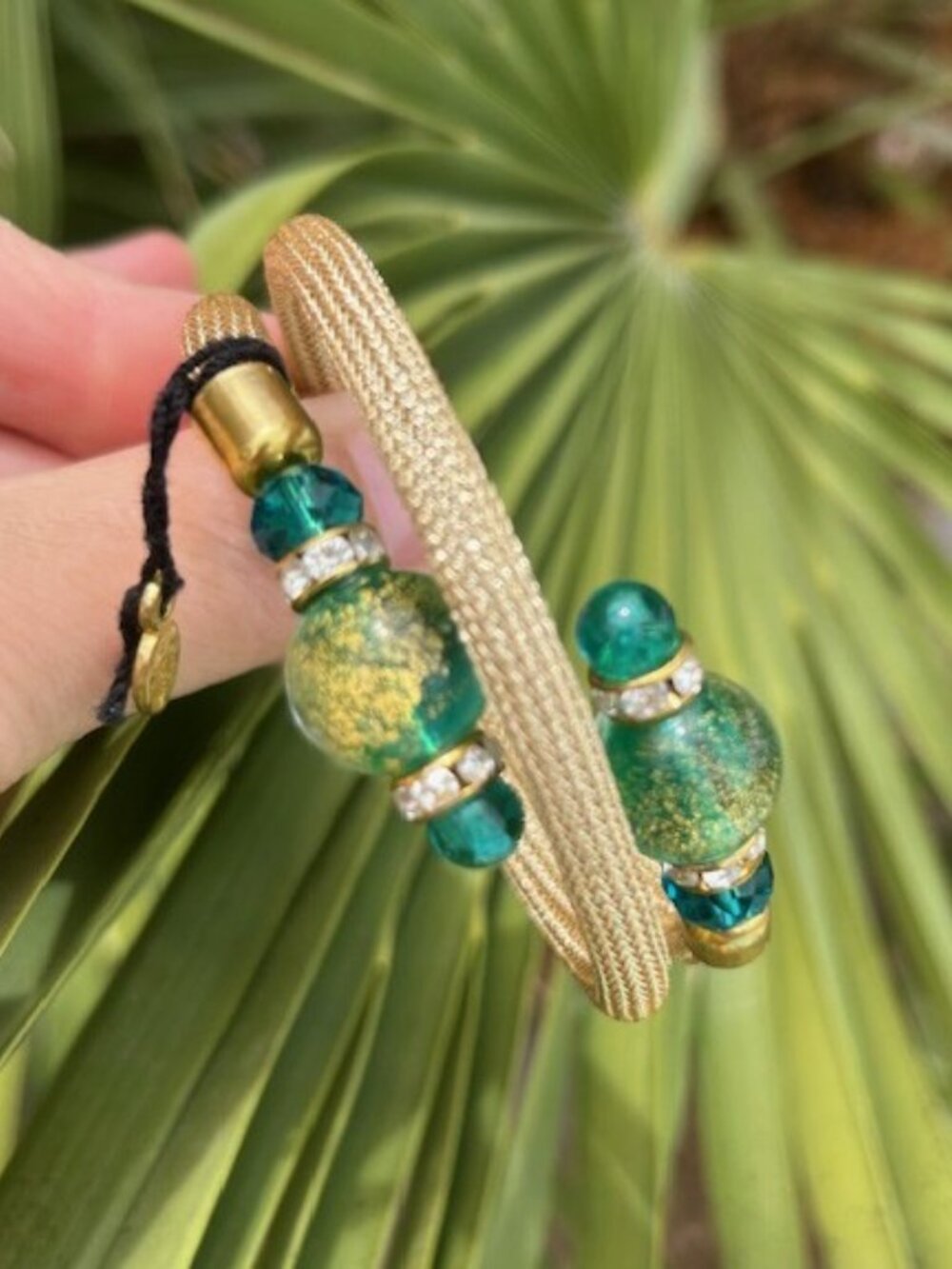 MURANO GLASS TEAL BLUE Made in Italy Gold Mesh Wrap Bracelet